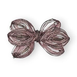Vintage Bow Brooch Flexible Pink Washed Gray Wire Lightweight Handmade 1 5/8"